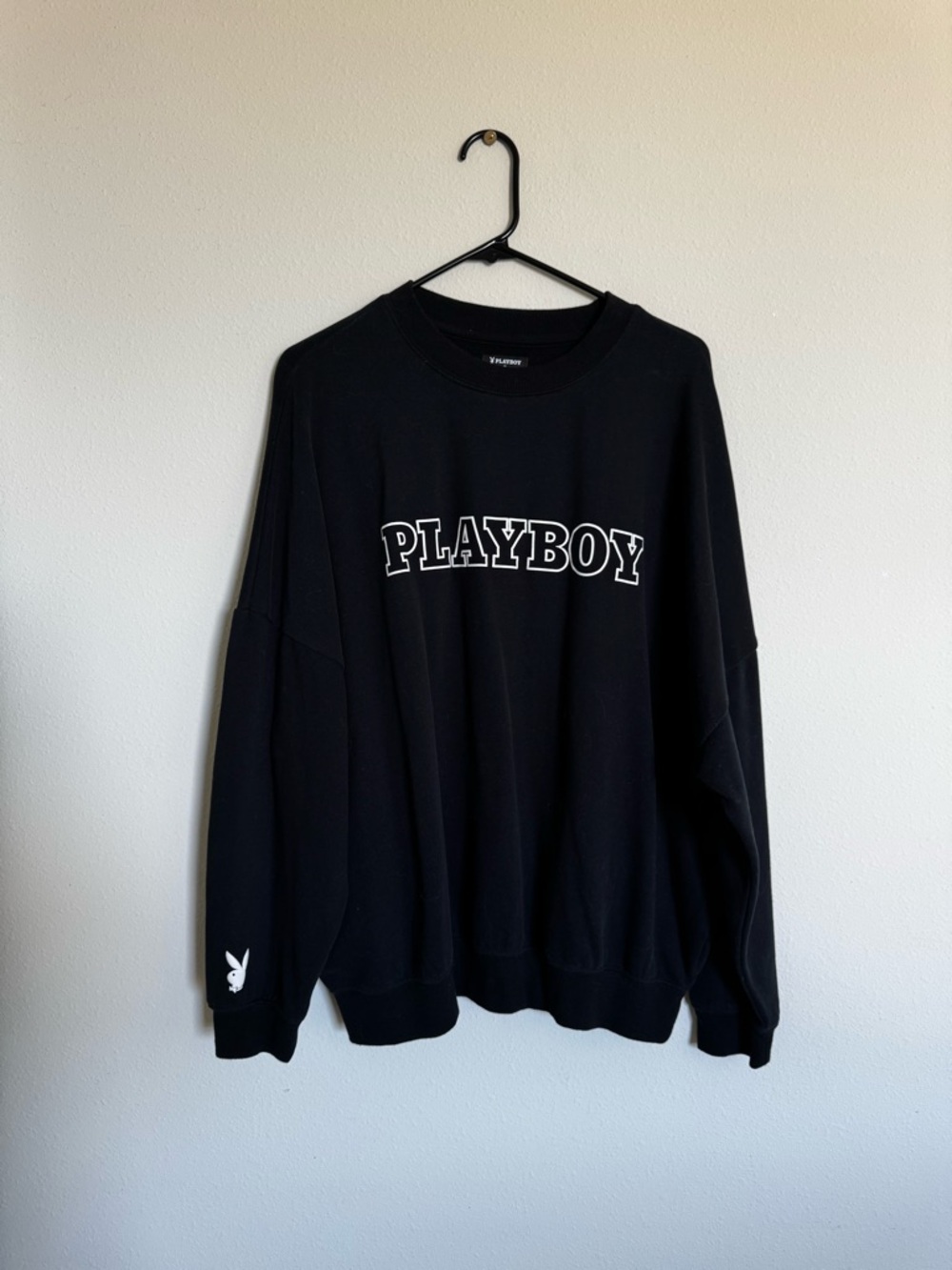 Men’s PLAYBOY Black Crewneck Sweatshirt with White Logo Size M - Like brand new!